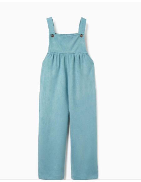 Peto de punto interlock con bolsillos para niña, azul claro