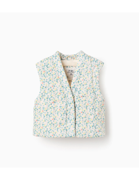 Chaleco de algodón con motivo floral y forro en sherpa para niña, beige