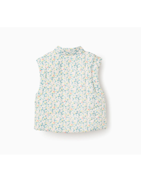 Chaleco de algodón con motivo floral y forro en sherpa para niña, beige