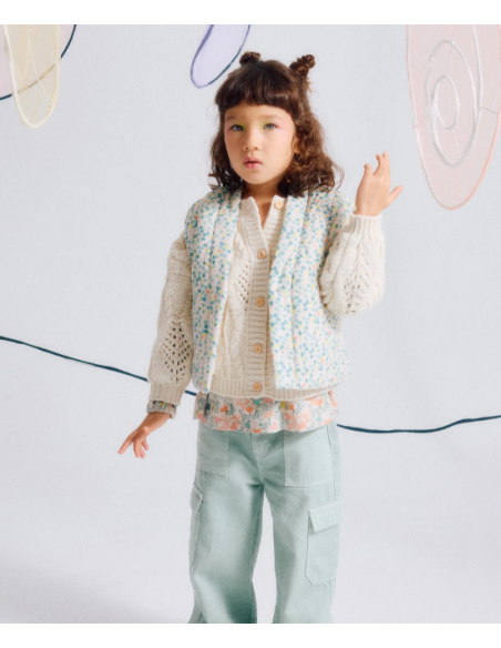 Chaleco de algodón con motivo floral y forro en sherpa para niña, beige