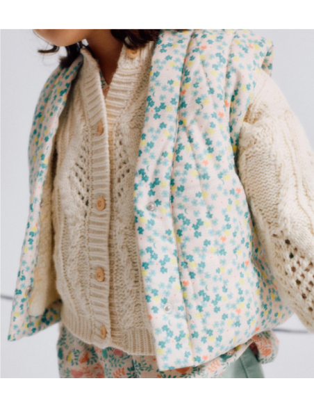 Chaleco de algodón con motivo floral y forro en sherpa para niña, beige