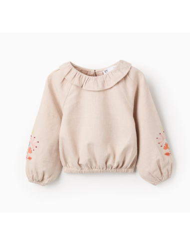 Blusa de Niña en Sarga con Volantes y Bordado...