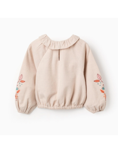 Blusa de Niña en Sarga con Volantes y Bordado...