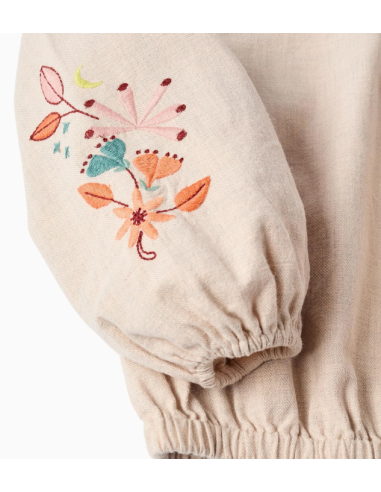 Blusa de Niña en Sarga con Volantes y Bordado...