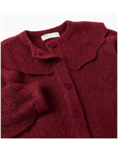 Chaqueta de punto calado con cuello de volantes...