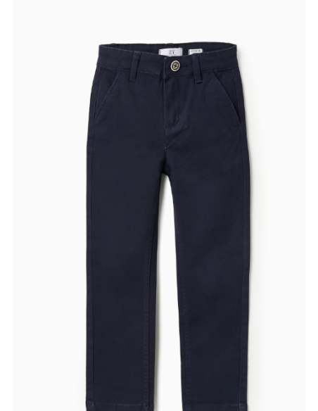 Pantalón Chino de Sarga para Niño 'Slim Fit', Azul Oscuro