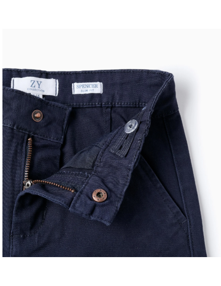 Pantalón Chino de Sarga para Niño 'Slim Fit', Azul Oscuro