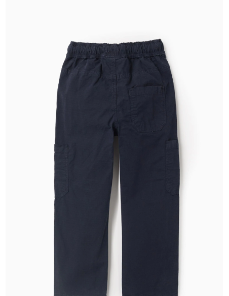 Pantalón Cargo con Cintura Elástica y Cordón de Ajuste para Niño, Azul Oscuro