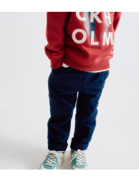 Pantalón Cargo con Cintura Elástica y Cordón de Ajuste para Niño, Azul Oscuro