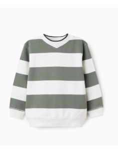 Sudadera de Rayas para Niño, Verde/Blanco