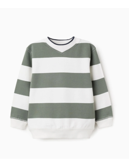 Sudadera de Rayas para Niño, Verde/Blanco