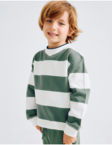 Sudadera de Rayas para Niño, Verde/Blanco