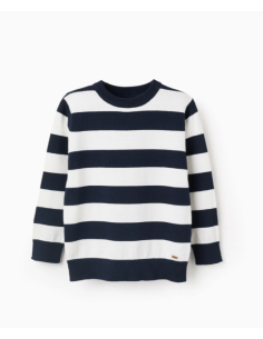 Jersey de punto Fino a Rayas para Niño, blanco/Azul Oscuro