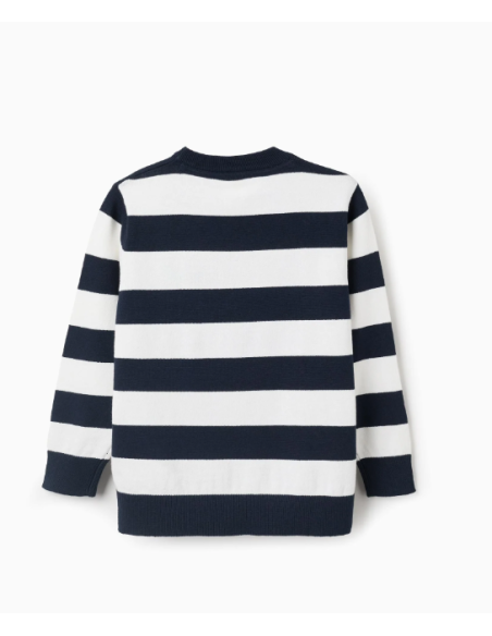 Jersey de punto Fino a Rayas para Niño, blanco/Azul Oscuro