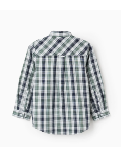 Camisa de Algodón con Cuadros para Niño, Verde/Azul Oscuro 2