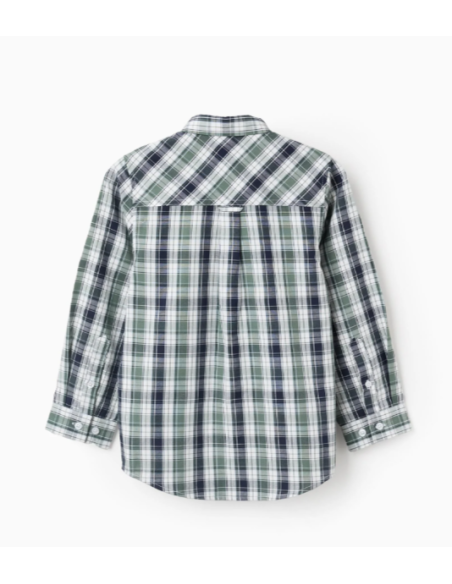 Camisa de Algodón con Cuadros para Niño, Verde/Azul Oscuro