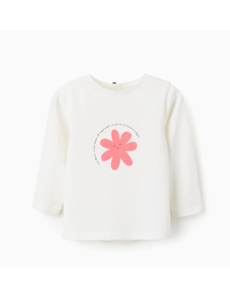 Camiseta Manga Larga Bebé Niña 'Shapes', Blanca