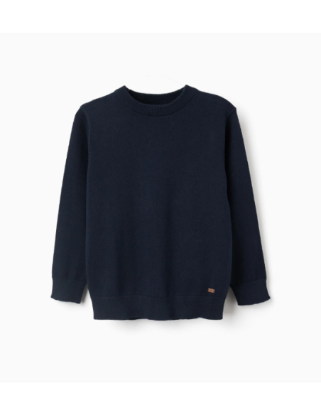 Jersey de manga larga de punto para niño, azul oscuro