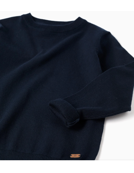 Jersey de manga larga de punto para niño, azul oscuro