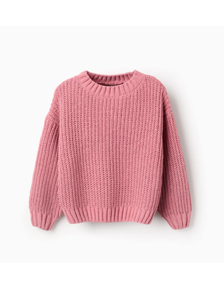 Jersey de punto Chenille para niña, Rosa