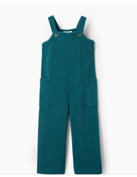 Peto de punto trenzado con bolsillos para niña, azul