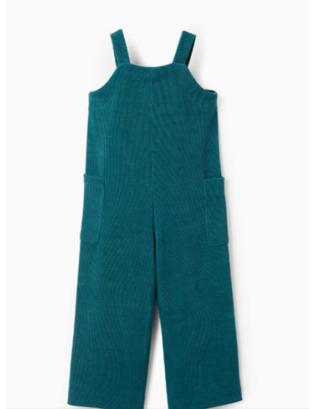 Peto de punto trenzado con bolsillos para niña, azul