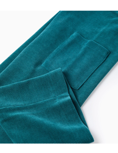 Peto de punto trenzado con bolsillos para niña, azul