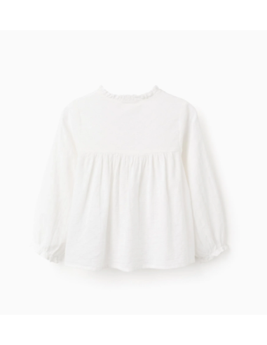 Camisa de Algodón con Textura y Volantes para...