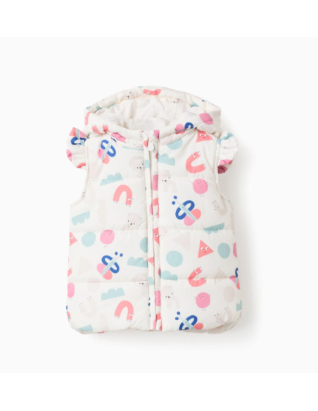 Chaleco Acolchado con Capucha y Volantes para Bebé Niña 'Formas', Beige