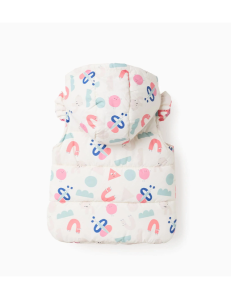 Chaleco Acolchado con Capucha y Volantes para Bebé Niña 'Formas', Beige