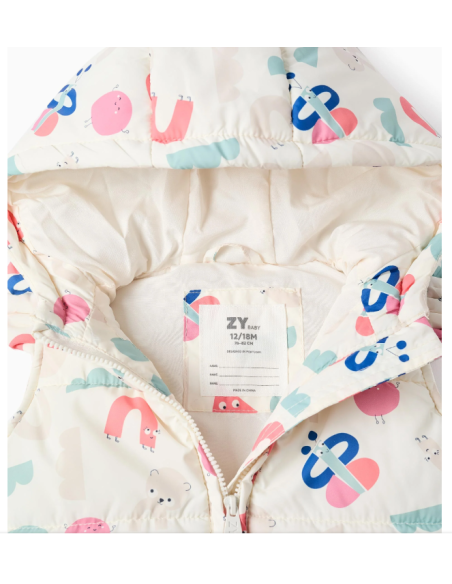 Chaleco Acolchado con Capucha y Volantes para Bebé Niña 'Formas', Beige