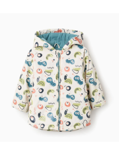 Parka de Goma con Capucha y Motivo para Bebé Niño, Beige