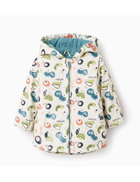 Parka de Goma con Capucha y Motivo para Bebé Niño, Beige