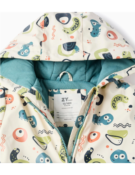 Parka de Goma con Capucha y Motivo para Bebé Niño, Beige