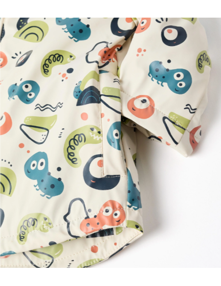 Parka de Goma con Capucha y Motivo para Bebé Niño, Beige