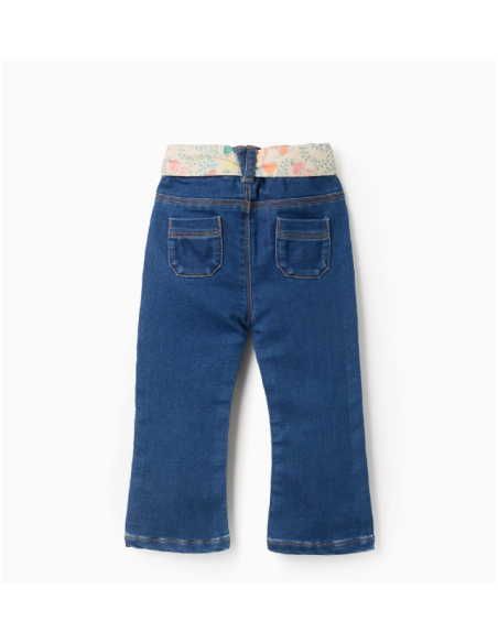 Pantalón Vaquero con Cinturón Floral para Bebé Niña, Azul