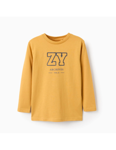 Camiseta de Manga Larga de Algodón para Niño 'ZY', Amarilla