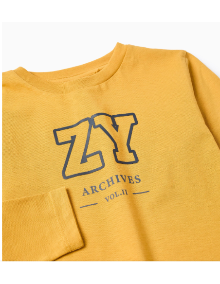 Camiseta de Manga Larga de Algodón para Niño 'ZY', Amarilla