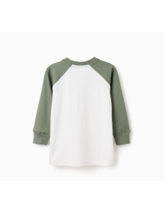 Camiseta de Manga Larga de Algodón para Niño, Blanco/Verde 2