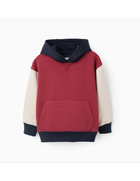 Sudadera Perchada con Capucha para Niño, Rojo/Beige/Azul