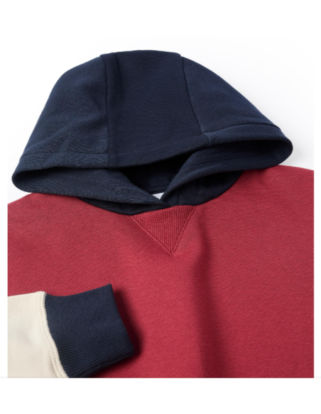 Sudadera Perchada con Capucha para Niño, Rojo/Beige/Azul