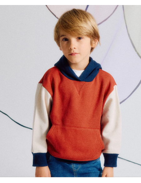 Sudadera Perchada con Capucha para Niño, Rojo/Beige/Azul