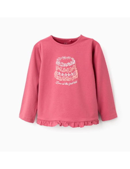 Camiseta de Manga Larga con Volantes para Niña 'Cake', Rosa Oscuro