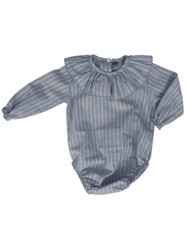 Pelele rayas celeste cuello volante