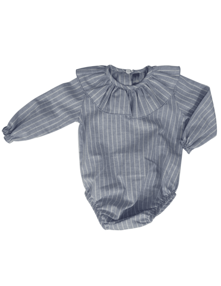 Pelele rayas celeste cuello volante