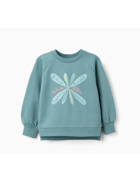 Sudadera Perchada con Estampado en Relieve para Niña, Verde Claro