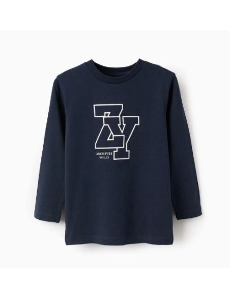 Camiseta de Manga Larga de Algodón para Niño 'ZY', Azul Oscuro  Copied