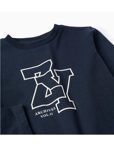 Camiseta de Manga Larga de Algodón para Niño 'ZY', Azul Oscuro  Copied