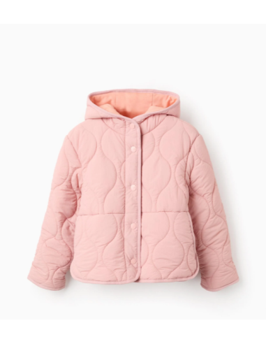 Parka Acolchada con Capucha para Niña, Rosa