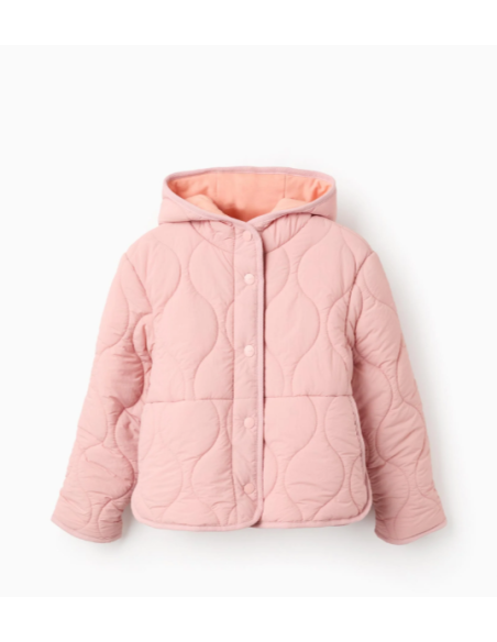 Parka Acolchada con Capucha para Niña, Rosa